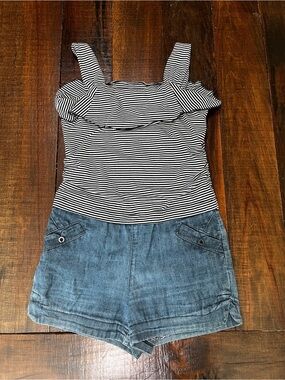 Jolt Black and White Striped Halter Romper
